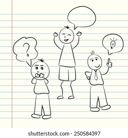 Expression set of notebook paper doodles. Vector hand drawn