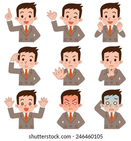 Expression set of young businessman
