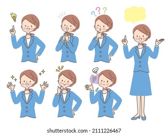 Expression set of young woman in suit