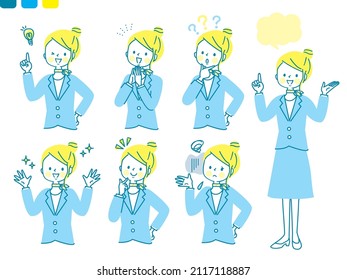 Expression set of young woman in suit