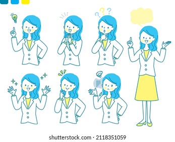 Expression set of young woman in suit