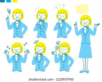 Expression set of young woman in suit