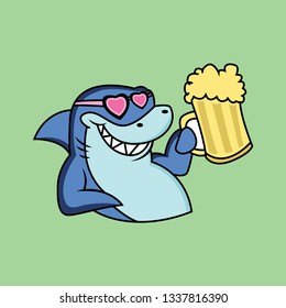 expression of sharks enjoying a holiday with a glass of cold beer