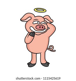 the expression of a shy cartoon of fairy pig
