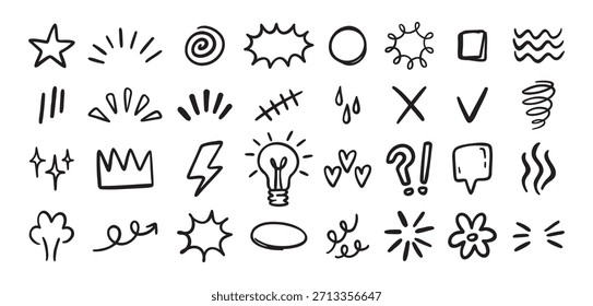 Expression sign hand drawn doodle set for concept design. Expression elements isolated on white background. Vector illustration