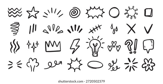 Expression sign hand drawn doodle set for concept design. Expression elements isolated on white background. Vector illustration