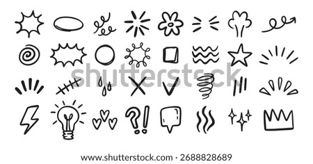 Expression sign hand drawn doodle set for concept design. Expression elements isolated on white background. Vector illustration