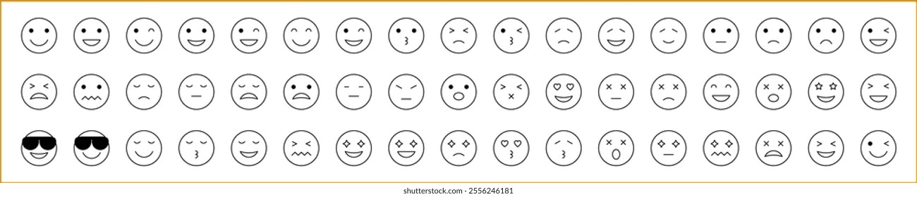 Expression Sign Icon Set In line Style. Emoticon Icons. Vector Illustration. Editable Stroke.