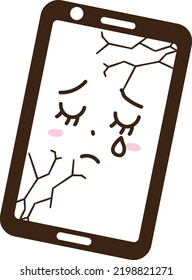 The expression of a smartphone that is in trouble with a crack in the liquid crystal
