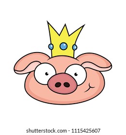 the expression of a smiling king pig cartoon