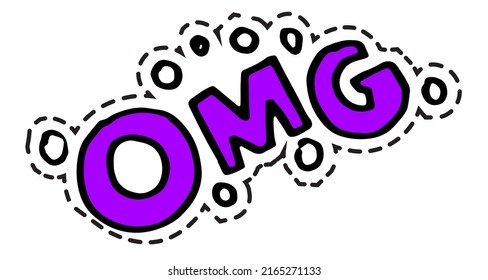 Expression of surprise while texting and chatting in social media. OMG oh my god phrase in modern font lettering text. Sticker or patch, isolated icon, logotype or emblem. Vector in flat style