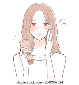 Der Ausdruck, dass Kosmetika nicht passen, und die Haut wurde rau. Auf weißem Hintergrund.