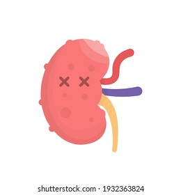 expression of an unconscious or dead kidney. the concept of an unhealthy kidney or having kidney disease. kidney failure. illustration of the problematic internal organs. flat style. design vector