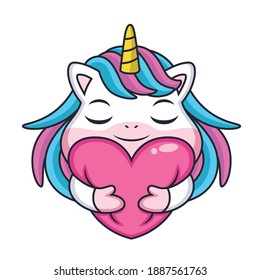 Expresión de Unicornio abrazando el gran amor. Ilustración de iconos vectores. Vector Premium Aislado De Concepto De Icono De Amor Animal.