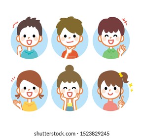 Expression variations of cheerful boys