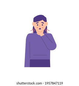 the expression of a woman holding her chin. suffering from chin pain, jaw pain. flat style. vector design illustration