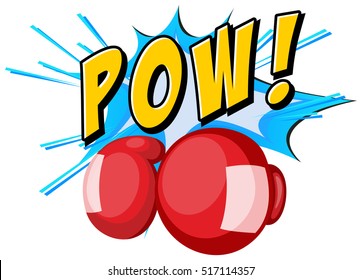 Expression word pow and boxing gloves illustration