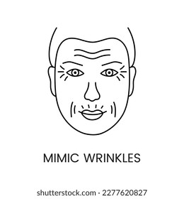 Expression wrinkles line icon in vector, illustration of a man with age changes on his face.
