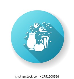 Expressionism blue flat design long shadow glyph icon. Vase and fruit composition. 20th century german cultural movement. Still life abstract dynamic painting. Silhouette RGB color illustration