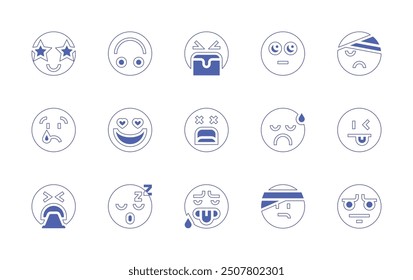 Expressionism icon set. Duotone style line stroke and bold. Vector illustration. Containing tongueout, crying, playful, star, scream, desperate, embarrassed, injury, distracted, happiness.