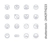 Expressionism icon set. Thin line icon. Editable stroke. Containing shocked, sunglasses, crying, kiss, joker, laugh, friendly, sadface, cold, crazy, confused, secret, distracted, dead, observer.