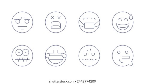 Expressionism icons. Editable stroke. Containing drama, desperate, secret, burst, facemask, ashamed, clueless, lying.