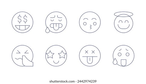 Expressionism icons. Editable stroke. Containing money, hot, sick, star, kiss, dead, angel.