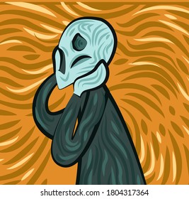 expressionist design of a shouting worried man