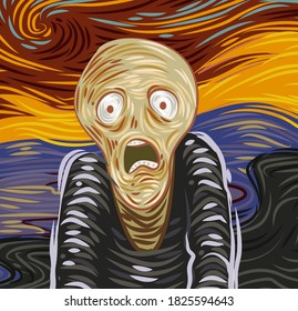 expressionist design of a shouting worried man