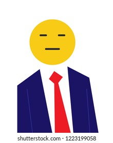 Expressionless Face Emoji head man. Vector illustration of a man with emoji face instead of head