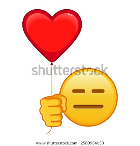 Expressionless face with red heart baloon Large size of yellow emoji smile