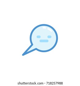 Expressionless face smiley emoji. emoticon in bubble speech with cute blue outline style