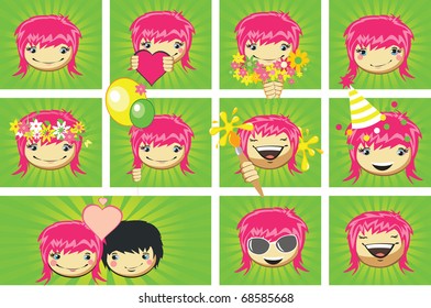 Expressions of girls's face, vector