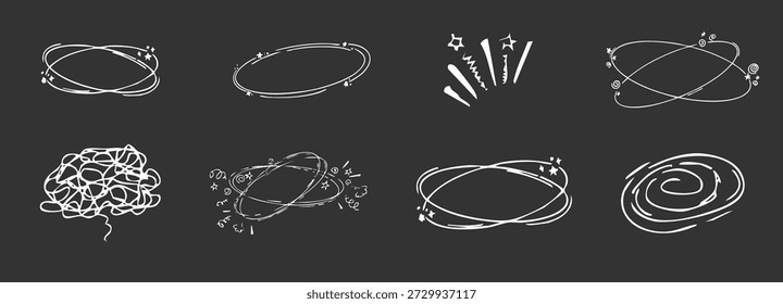 Expresiones movimiento simple doodle dibujado a mano conjunto. Movimiento de efecto manga cómico. Formas de expresión, anime para la emoción del personaje.