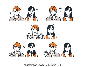 Expressions of young men and women Icons Illustration Set Web graphics