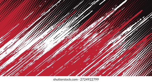 Un fondo abstracto expresivo con trazos de pincel rojo llamativo con líneas de acento negro y azul sobre una superficie blanca.