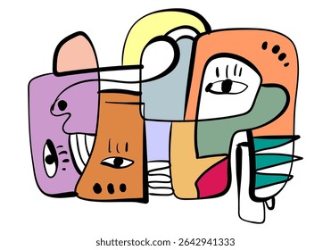 Composición abstracta expresiva del arte de la cara con una figura dominante azul claro y blanco