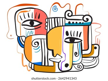 expressive abstract face art composition with a dominant light blue and white figure