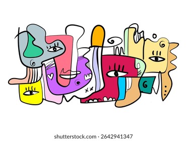 expressive abstract face art composition with a dominant light blue and white figure