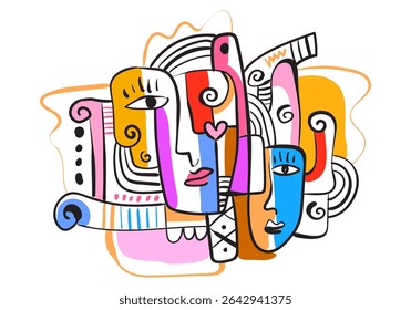 expressive abstract face art composition with a dominant light blue and white figure