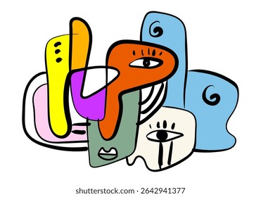 expressive abstract face art composition with a dominant light blue and white figure