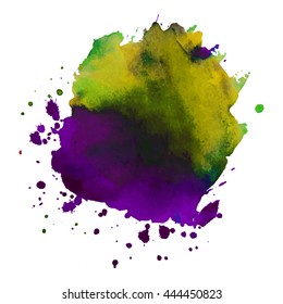 Expressive abstract watercolor stain with splashes and drops of multicolor. Design background for banner and flyers