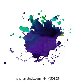 Expressive abstract watercolor stain with splashes and drops of multicolor. Design background for banner and flyers