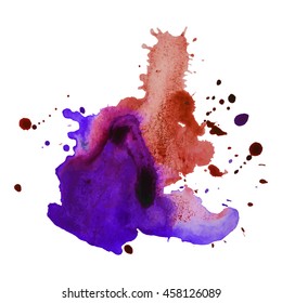 Expressive abstract watercolor stain with splashes and drops multicolor.