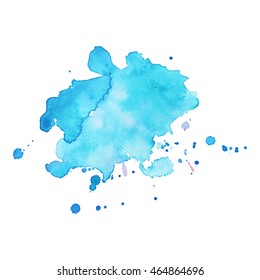 Mancha acuática abstracta expresiva con salpicaduras y gotas de color azul. Diseño de fondo para banners y volantes