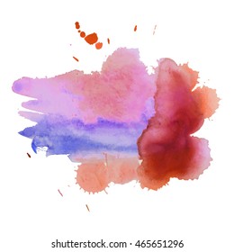Expressive abstract watercolor stain with splashes and drops of multicolor.