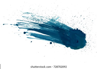 Expressive abstract watercolor stain vector with splashes and drops of blue color. 