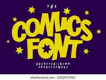 Expressive alphabet, playful energetic letters for dynamic comic design. Vibrant lively font for a joyful carnival logo, delightful headline, and modern typographic expression. Vector typeset.