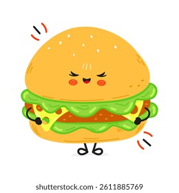An expressive, animated cartoon Hamburger with a happy face and cheerful expression.