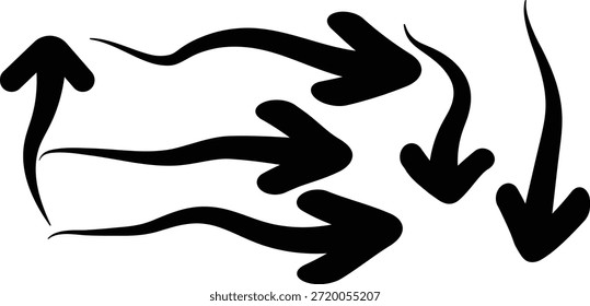 Expressive arrow doodle set with bold curved directional shapes for creative modern vector graphics